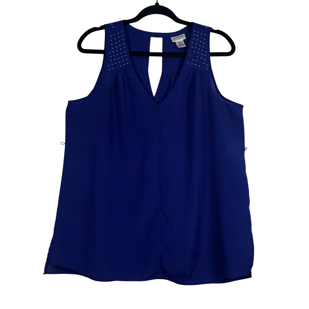 Motherhood Maternity Tank Top Blue‎ Studded Keyhole Sleeveless Blouse Size XL